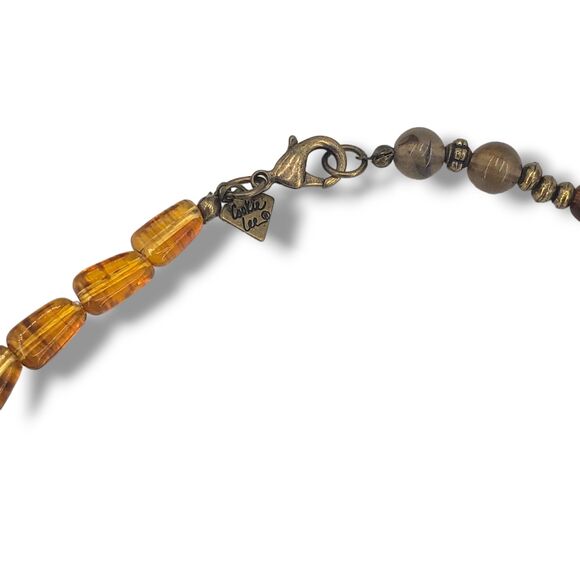 Cookie Lee Beaded Long Necklace Molded Acrylic Root Beer Taupe Brown Neutrals - Picture 10 of 10